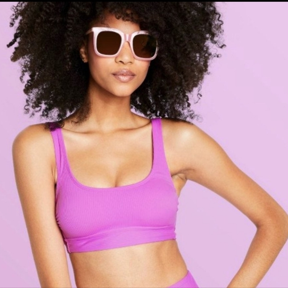 New Stoney Clover Lane X Target Bright Purple Ribbed Bikini Top Size Large